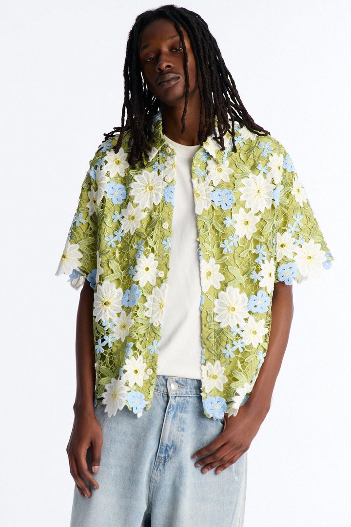 Relaxed Paradise Floral Button Up Shirt - Green