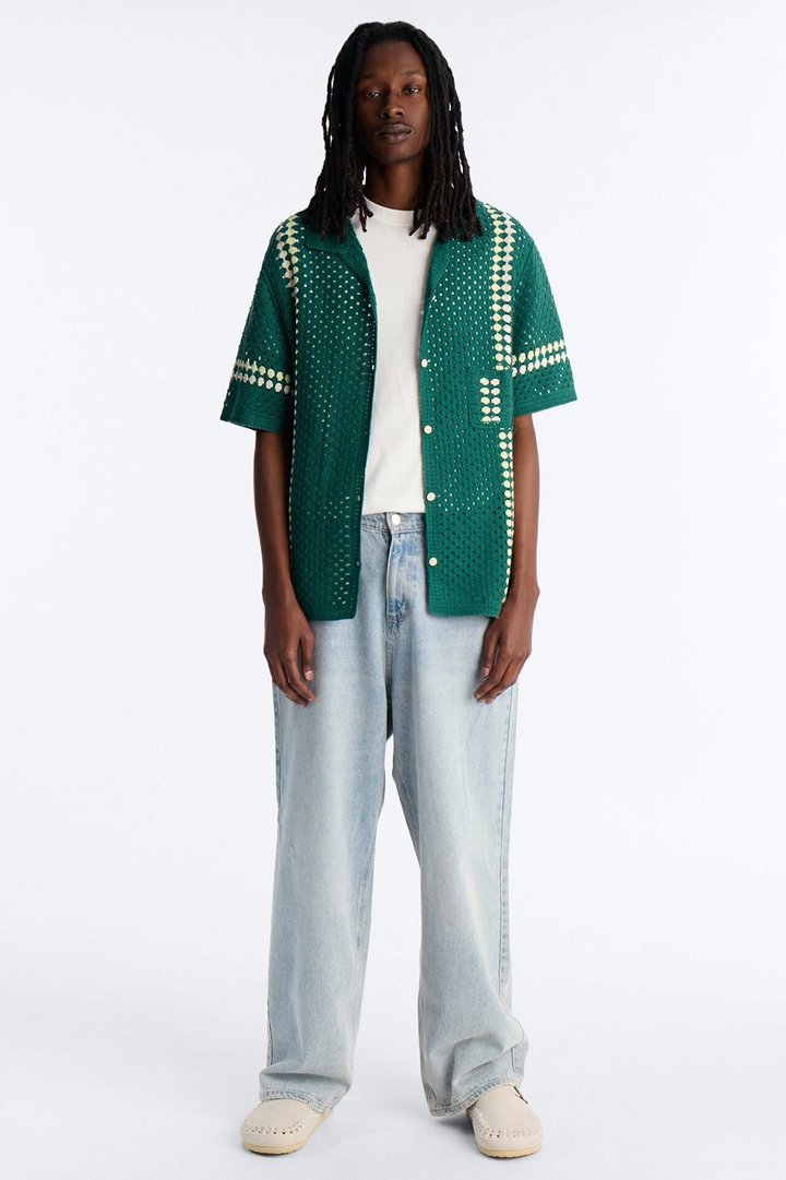 Ivy Club Crochet Button Up Shirt - Green