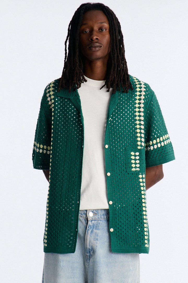 Ivy Club Crochet Button Up Shirt - Green