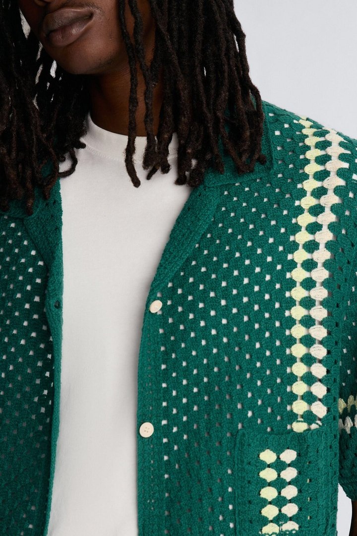 Ivy Club Crochet Button Up Shirt - Green