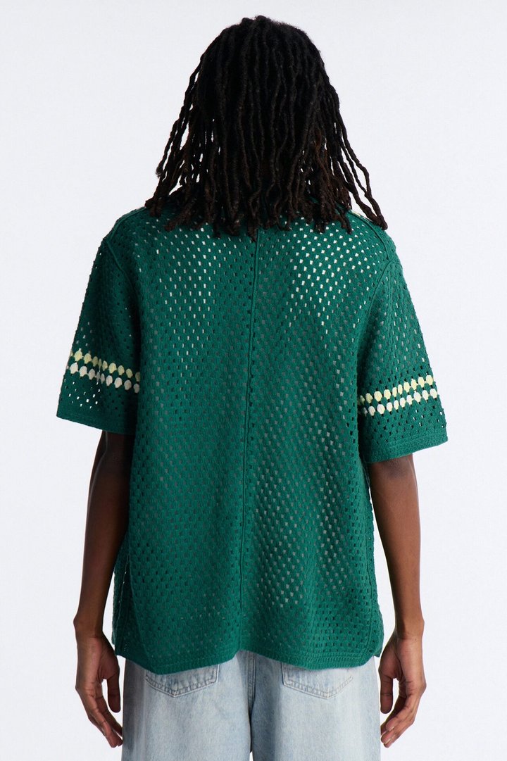 Ivy Club Crochet Button Up Shirt - Green