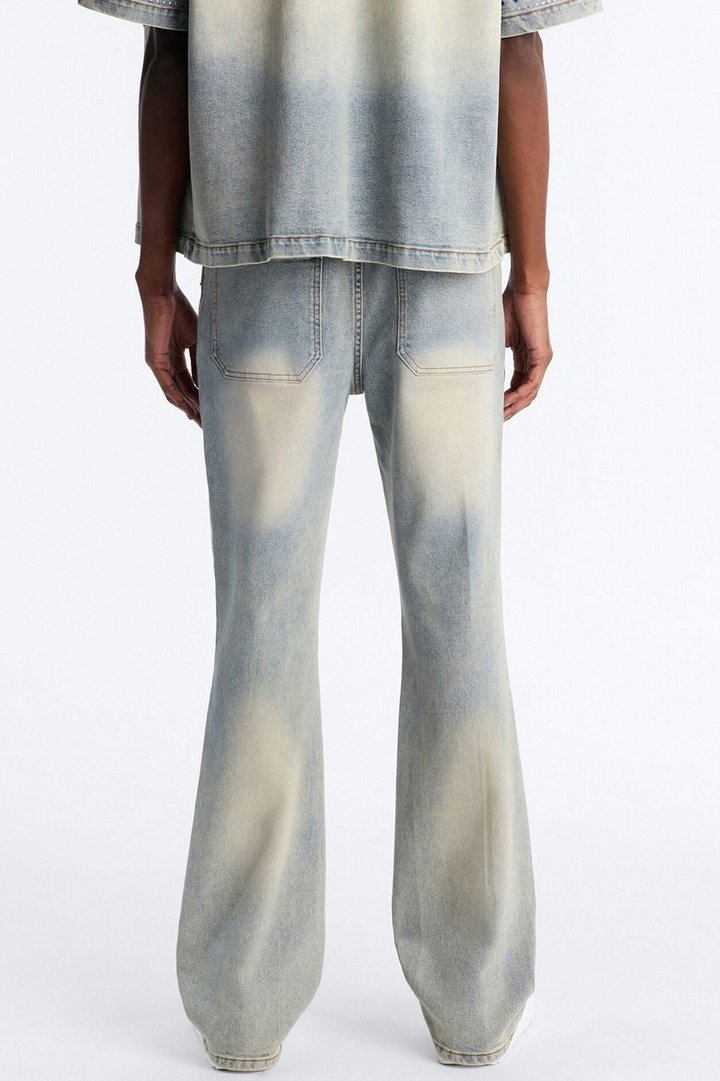 Rhinestone Bandana Stacked Skinny Flare Jeans - Light Blue Wash