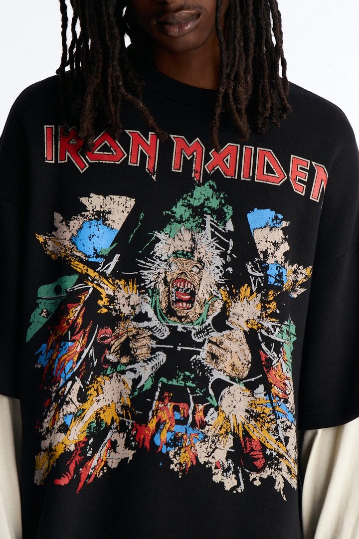 Iron Maiden Tailgunner Oversized Fleece Twofer - Black Wash