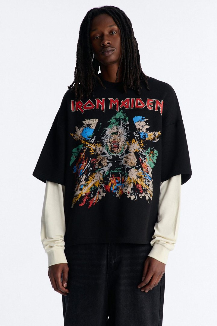 Iron Maiden Tailgunner Oversized Fleece Twofer - Black Wash