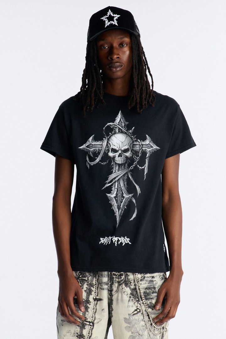 La Familia Cross And Skull Short Sleeve Tee - Black