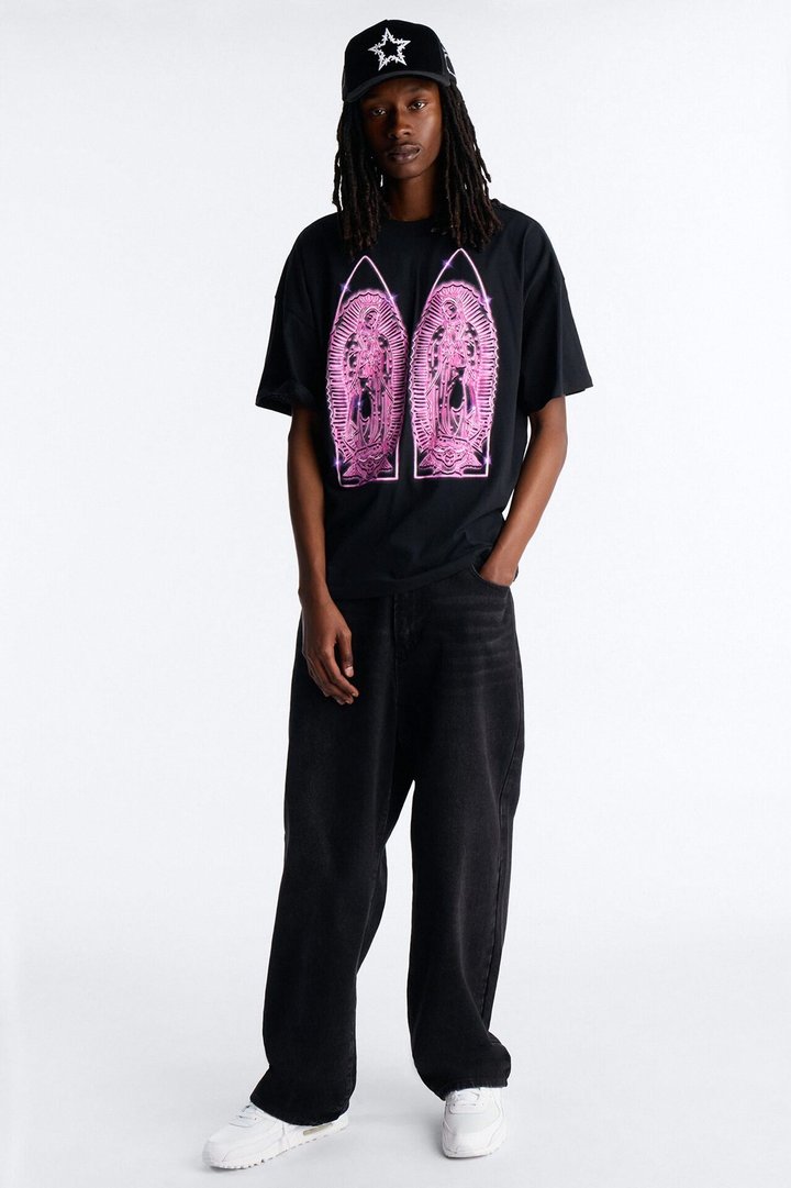 Mother Mary Protect Me Boxy Short Sleeve Tee - Black