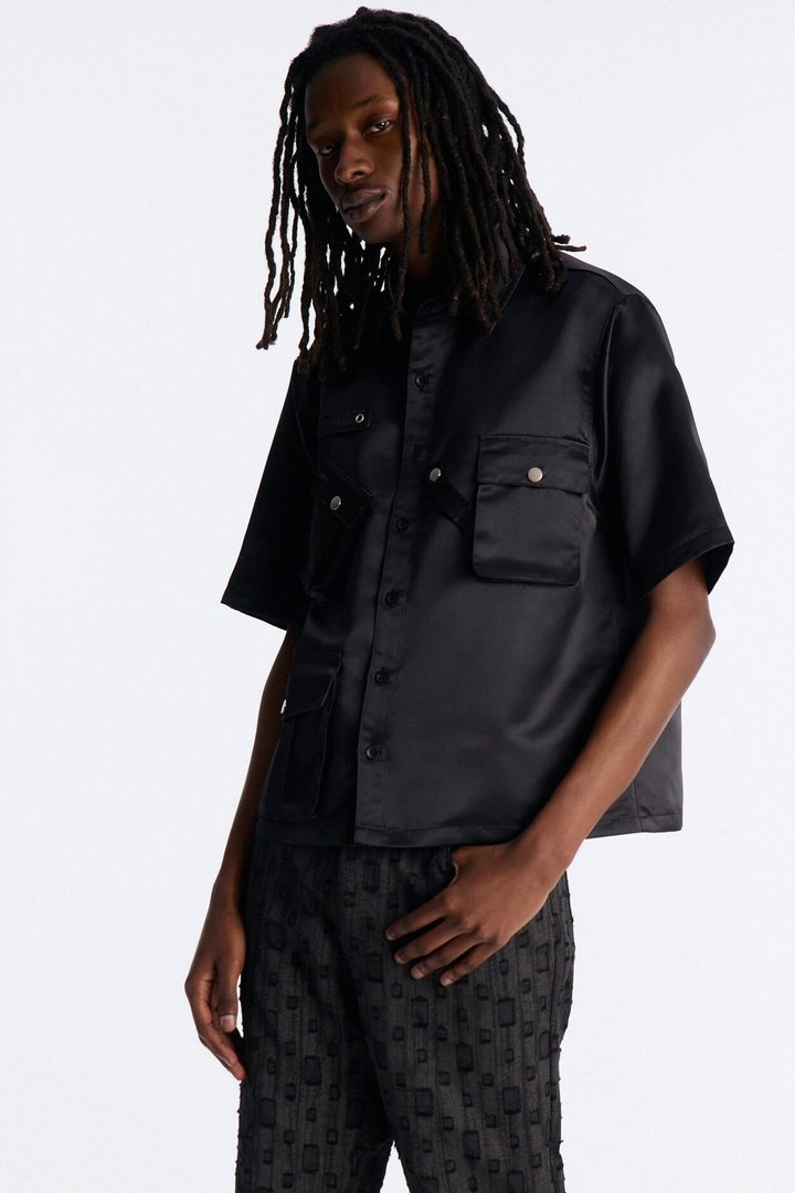 Boxy Tribeca Gloss Utility Shirt - Black
