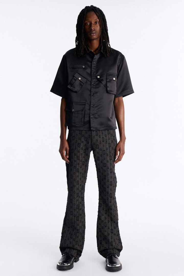 Boxy Tribeca Gloss Utility Shirt - Black