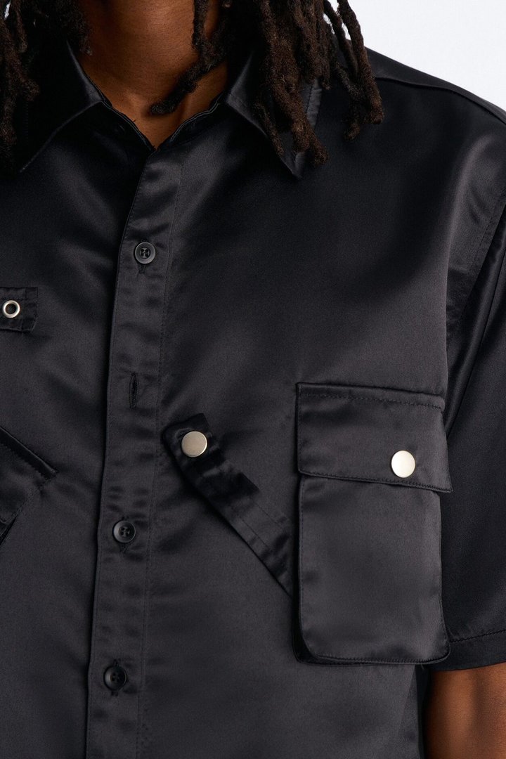 Boxy Tribeca Gloss Utility Shirt - Black