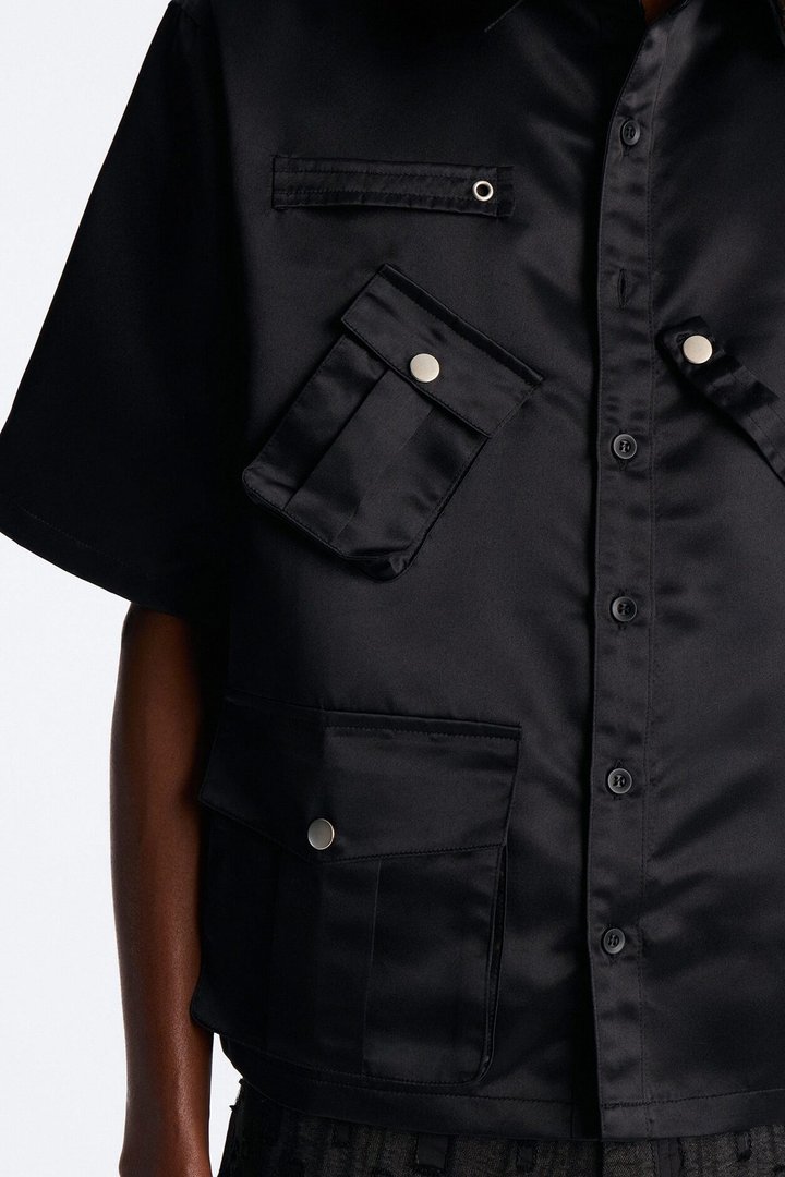 Boxy Tribeca Gloss Utility Shirt - Black