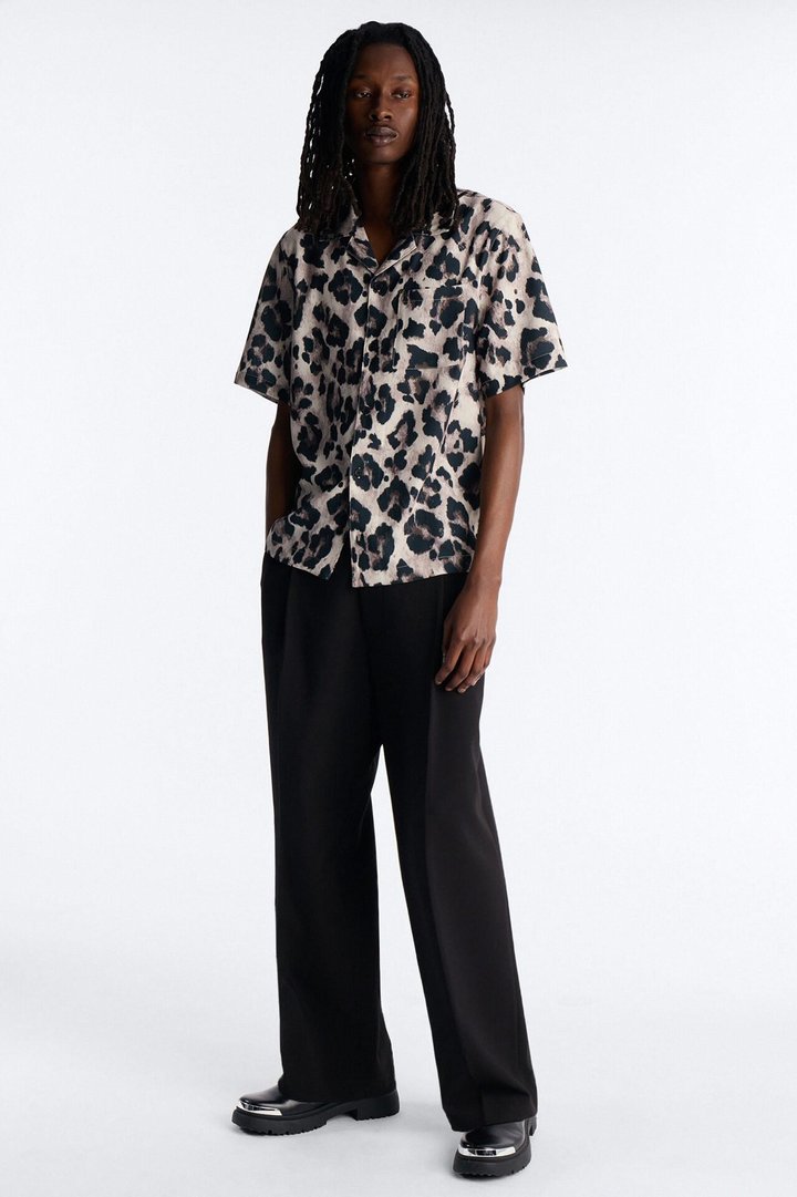 Wild Night Leopard Short Sleeve Cuban Collar Shirt - Brown