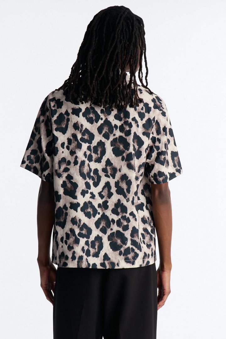 Wild Night Leopard Short Sleeve Cuban Collar Shirt - Brown