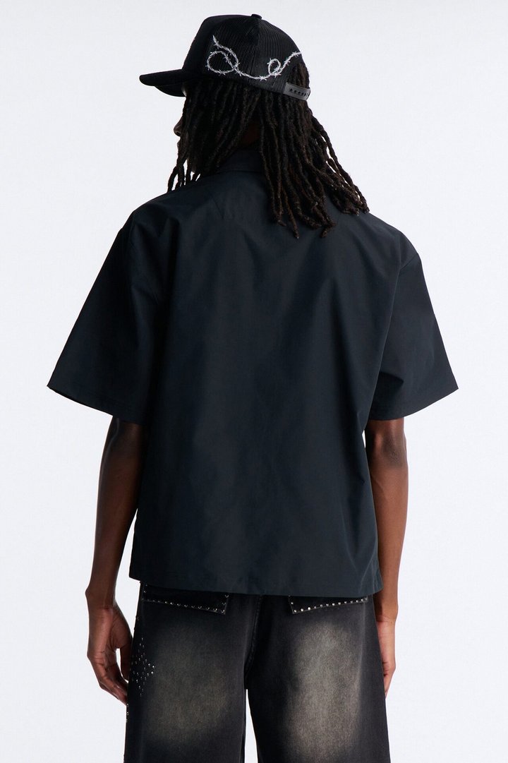 Skyline Views Short Sleeve Button Up Shirt - Black