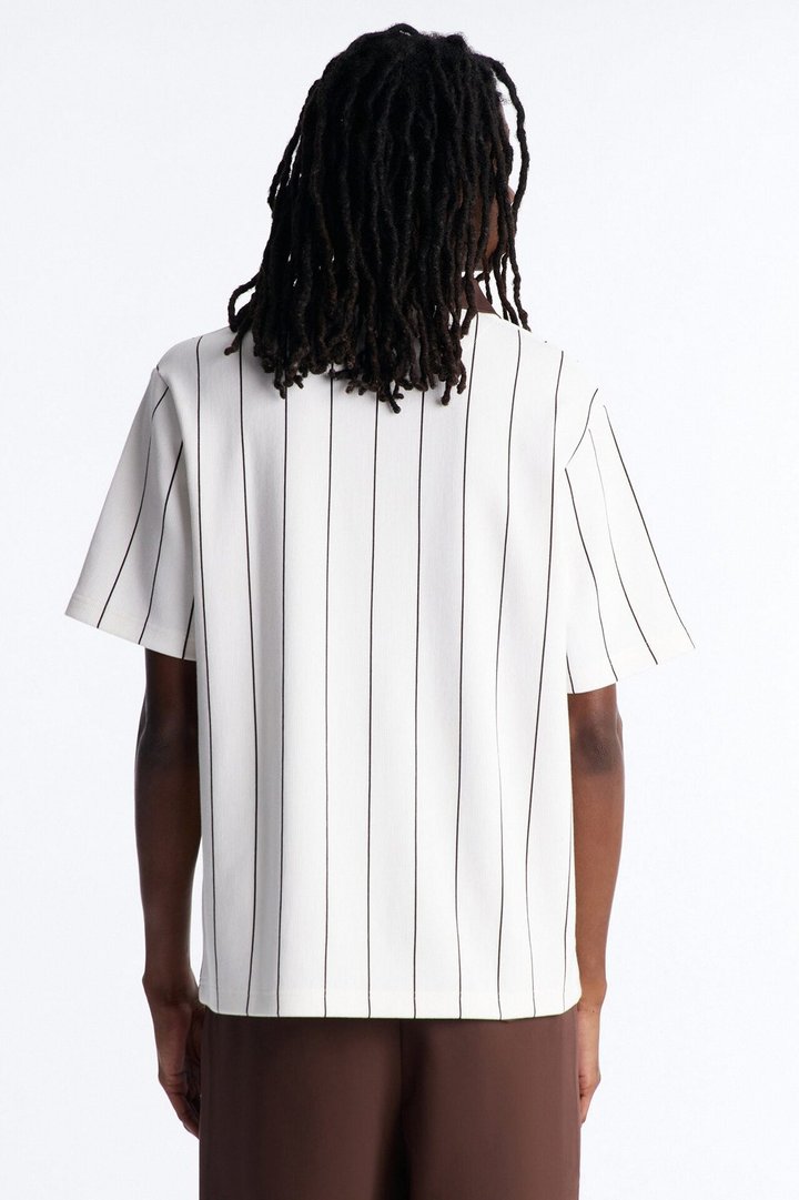 Brown Stripe Johnny Collar Polo - White/combo