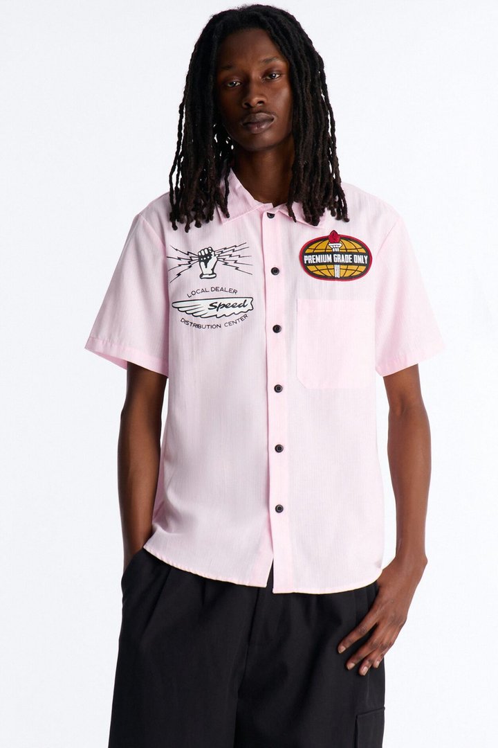 Cropped Overdrive Mode Striped Button Up Shirt - Pink