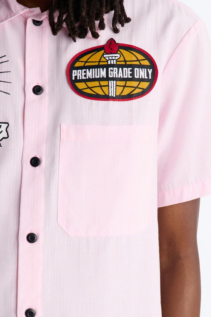Cropped Overdrive Mode Striped Button Up Shirt - Pink