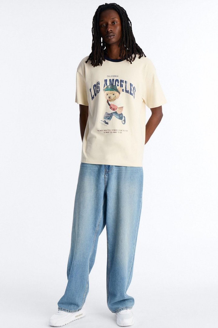 Los Angeles Bear Short Sleeve Ringer Tee - White