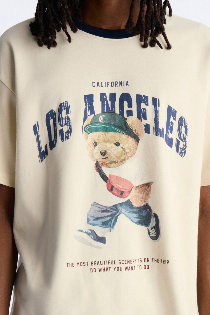 Los Angeles Bear Short Sleeve Ringer Tee - White