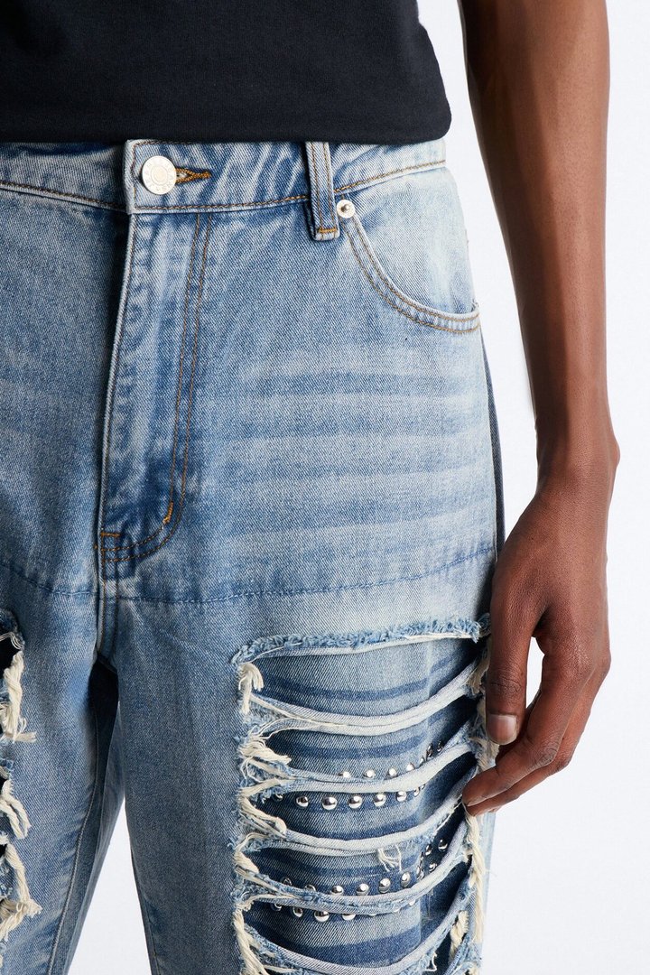 Baggy Studded Mayhem Jean - Light Wash