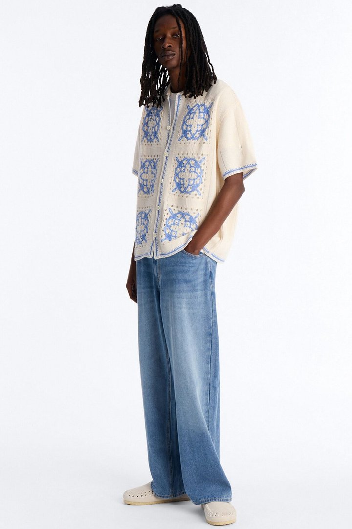 Lido Isle Crochet Button Up Shirt - Cream