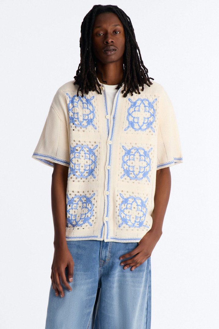 Lido Isle Crochet Button Up Shirt - Cream