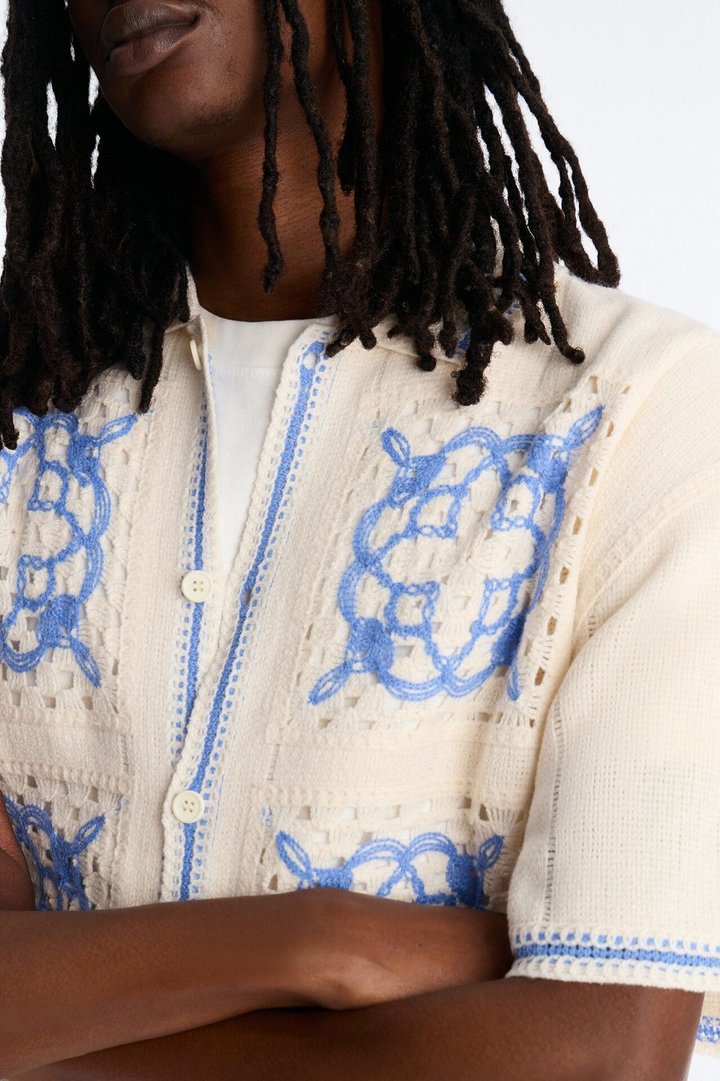 Lido Isle Crochet Button Up Shirt - Cream