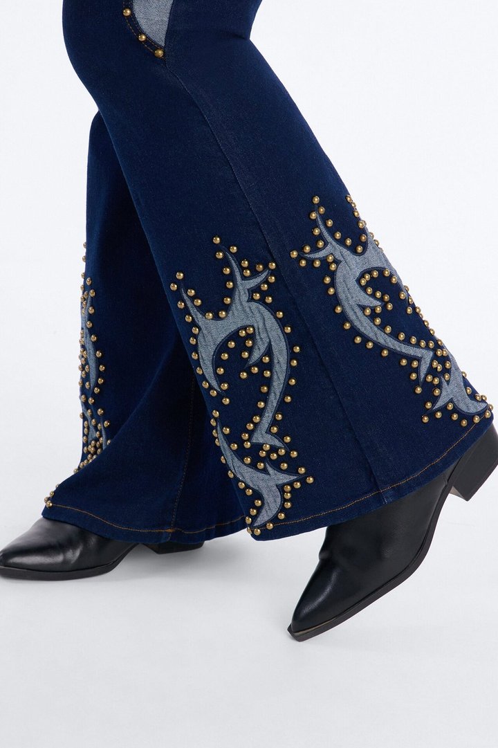 Tianna Denim Corset Flare Pant Set - Dark Denim