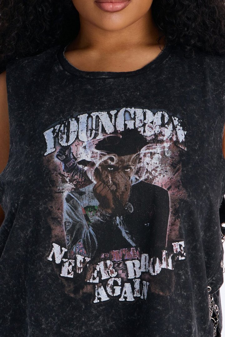 Youngboy Washed Side Chain Muscle Tank - Black Wash