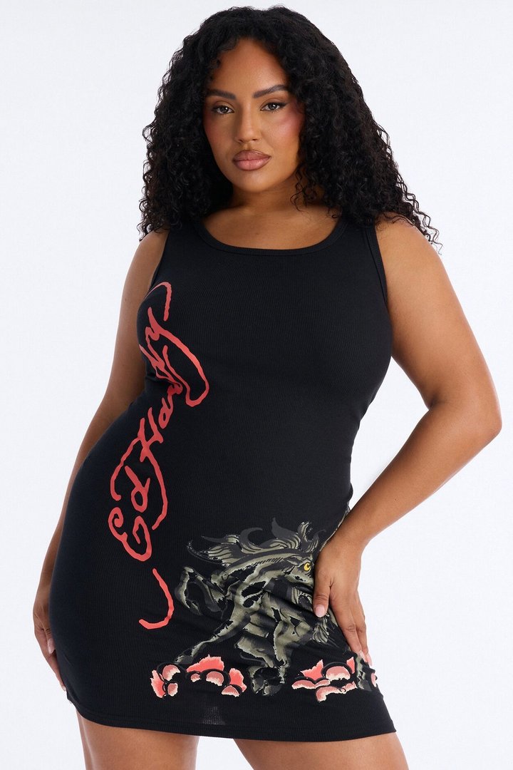 Ed Hardy Wild Horses Skull Tank Mini Dress - Black