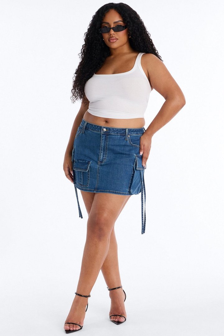Dahlia Mid Rise Denim Cargo Mini Skirt - Dark Wash