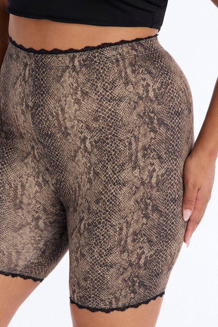 Florentina Lace Trim Biker Short - Brown Combo