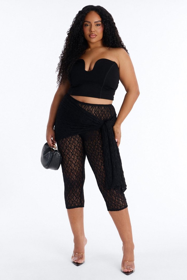 Emory Draped Tie Lace Capri Legging - Black
