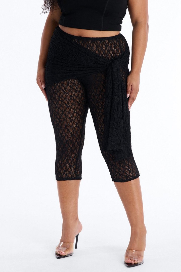 Emory Draped Tie Lace Capri Legging - Black