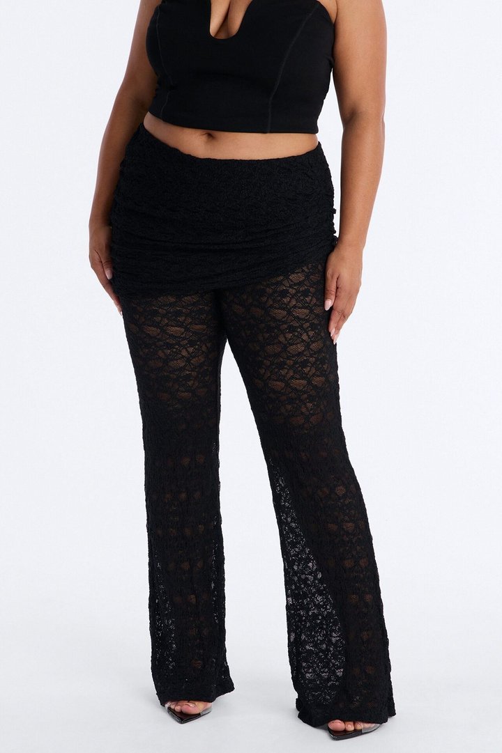 Katerina Sheer Lace Skirted Pant 33″ - Black