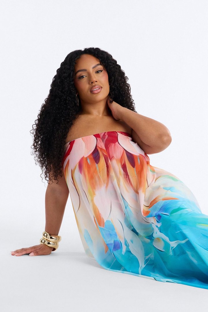 Out In Paradise Strapless Maxi Dress - Turquoise/combo