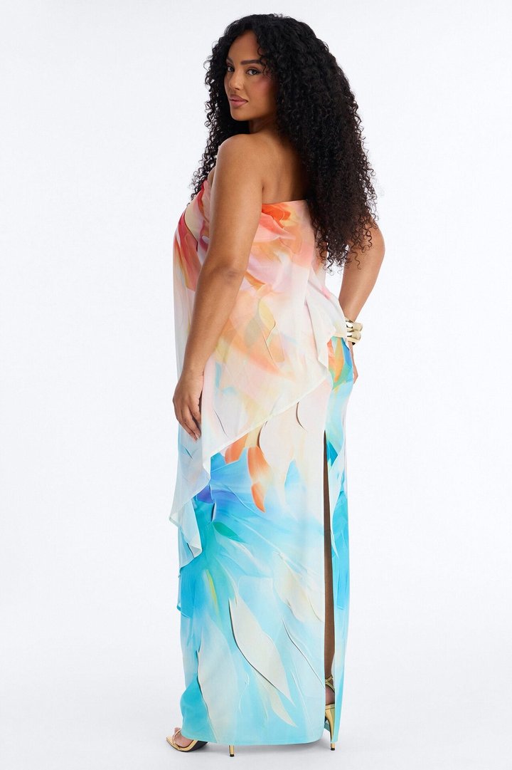 Out In Paradise Strapless Maxi Dress - Turquoise/combo