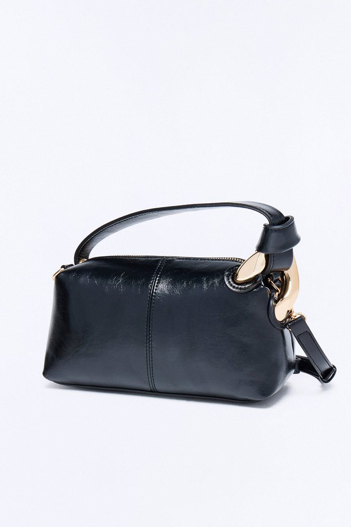 Nora Faux Leather Shoulder Handbag - Black