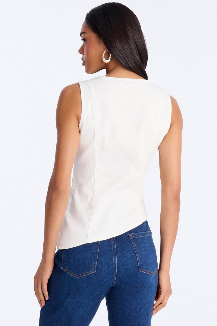 Weekend Glow Strappy Tie Front Denim Top - White