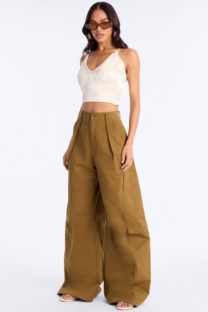 Lyla High Rise Wide Leg Cargo Pant 32″ - Olive