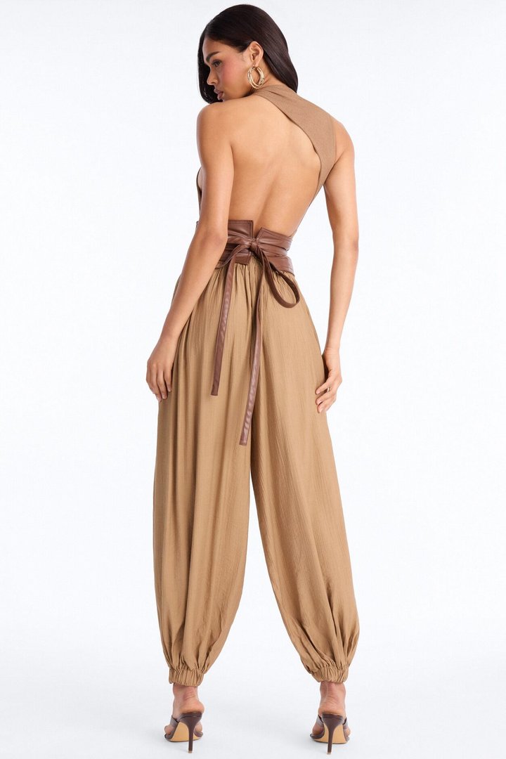 Tiana 3 Piece Belted Balloon Pant Set - Camel