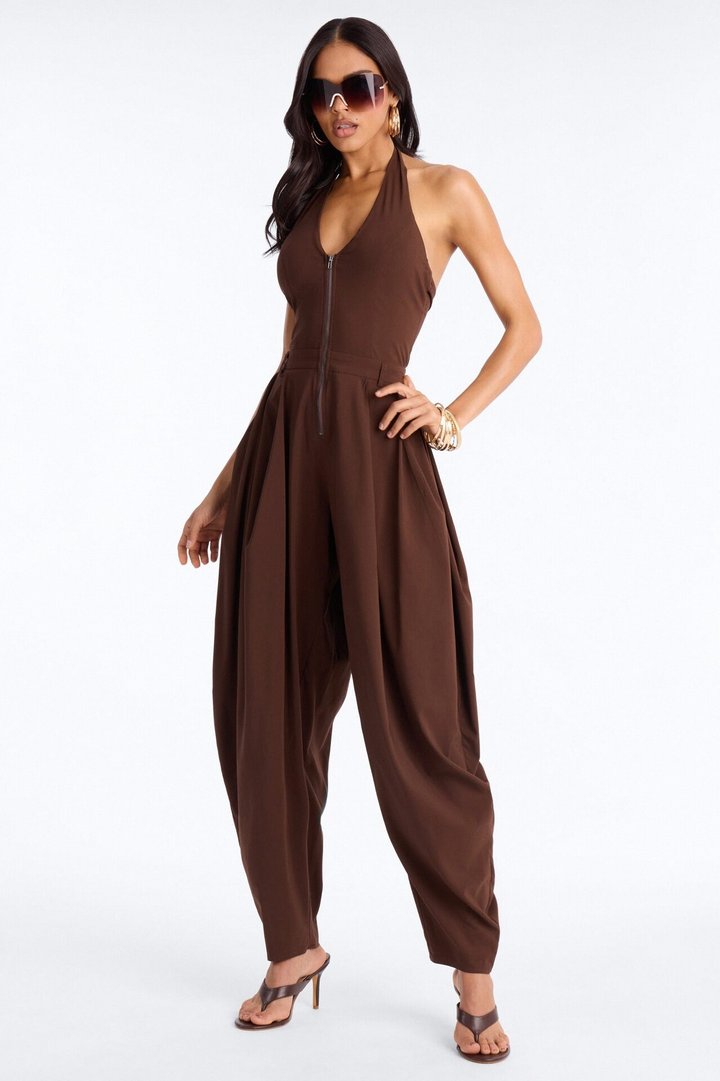 Alyssia Balloon Leg Jumpsuit - Chocolate