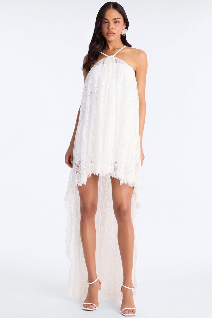 Garden Fairy High Low Lace Maxi Dress - White