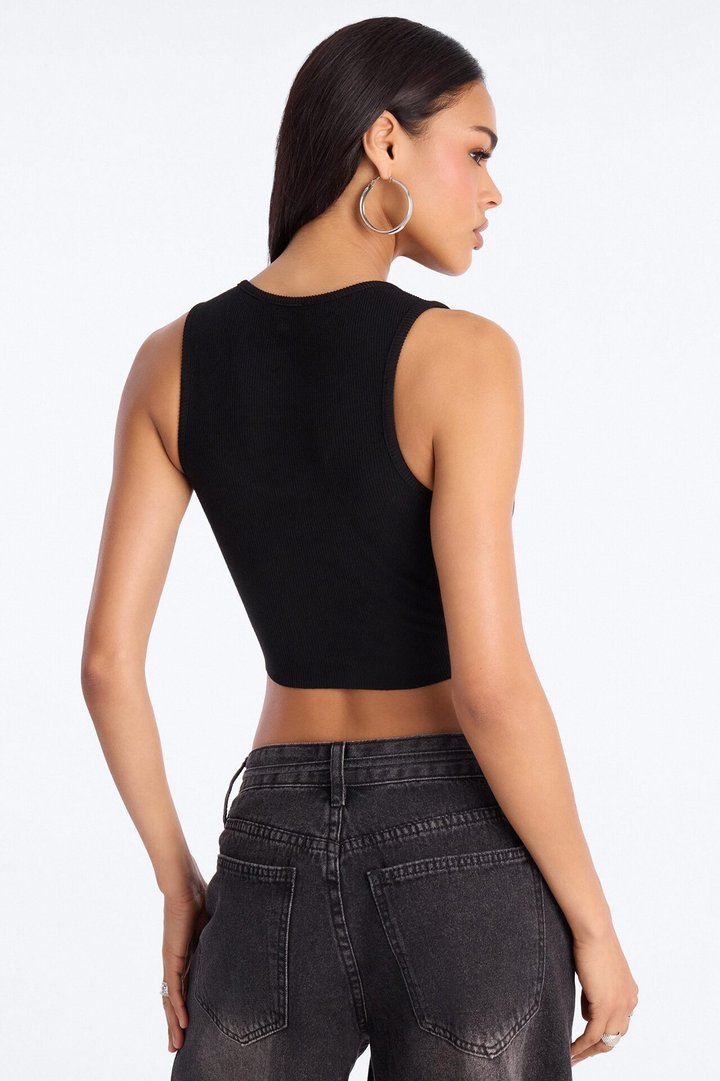 Blessed Soul Ribbed Tank Top - Black