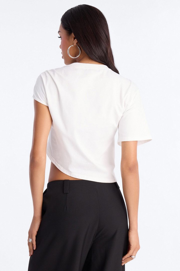 Unbothered Asymmetrical Short Sleeve T-Shirt - White
