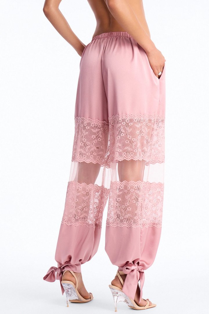 Melissa Satin Brunch Lace Trim Jogger Pant - Light Pink