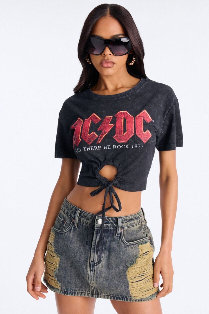 ACDC Mineral Washed Key Hole Tee - Black Wash