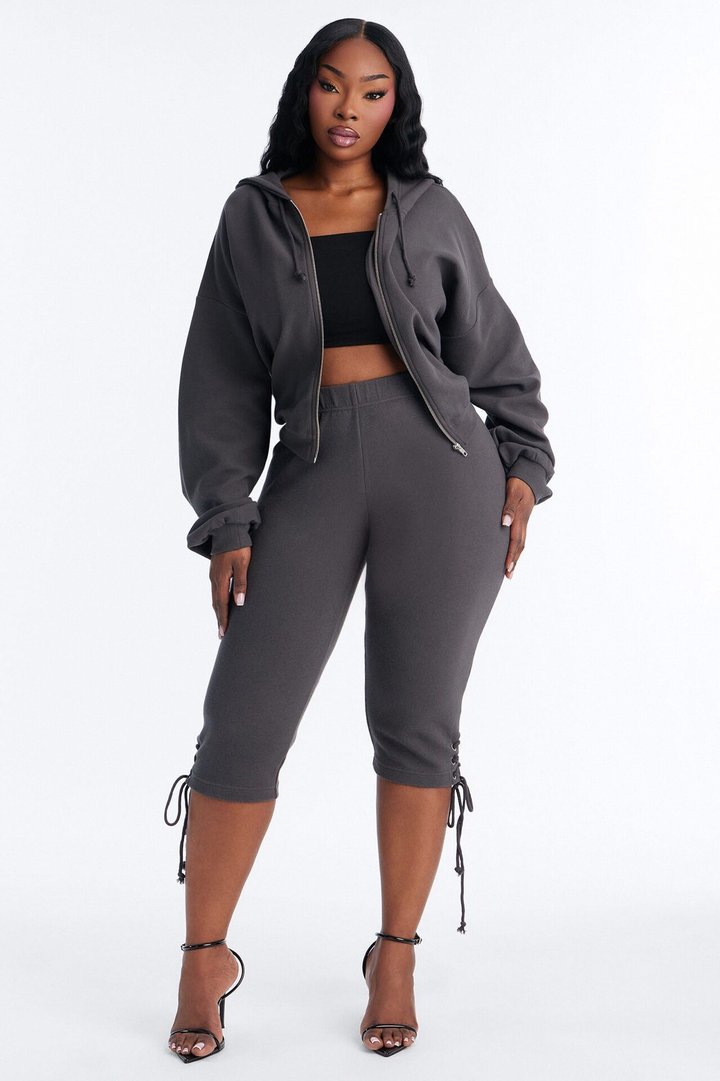 Casual Cutie Knit Capri Set - Charcoal