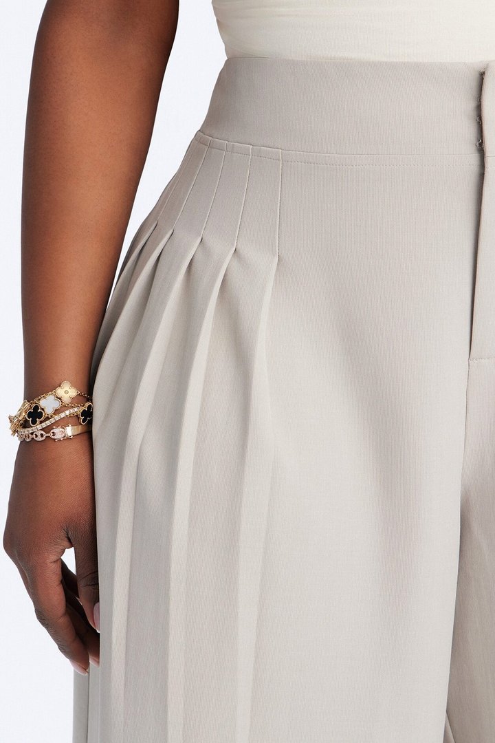 Adele Pleated Wide Leg Trouser Pant 33″ - Stone
