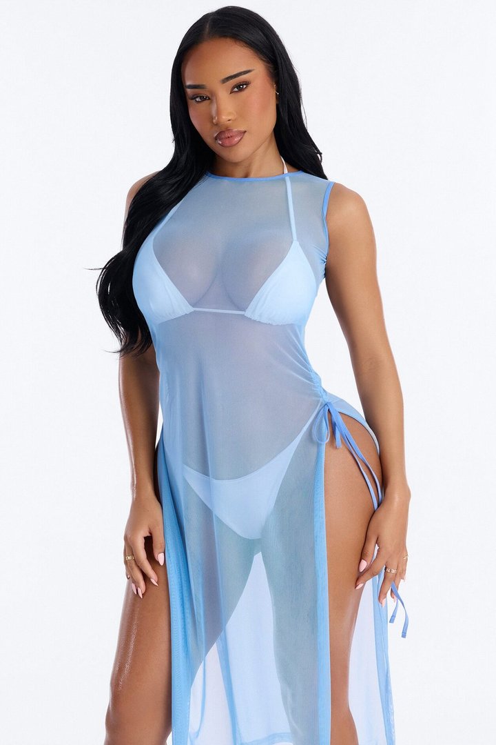 Sheer Thing Mesh Swim Cover Up Dress - Light Blue