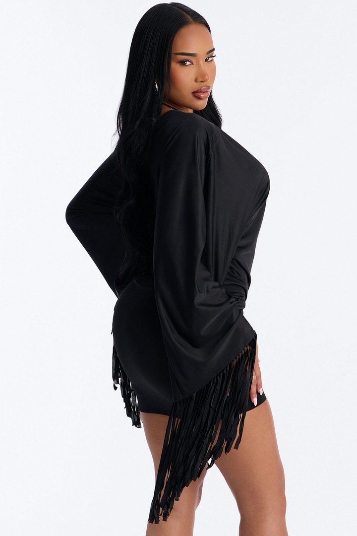 Cleo Studded Fringe Mini Dress - Black